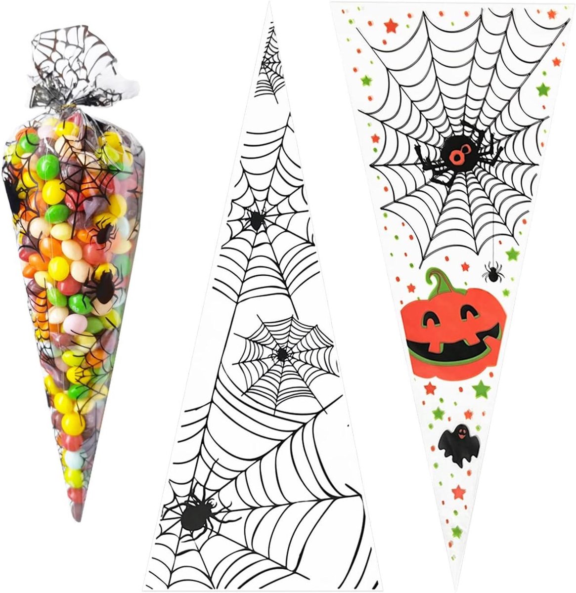 Smoakez - Halloween snoepzakjes 100 stuks met pompoen patroon | Voor kinderfeestjes en traktaties | Schattige en zure snoepzakjes | Ideaal als feestgeschenk